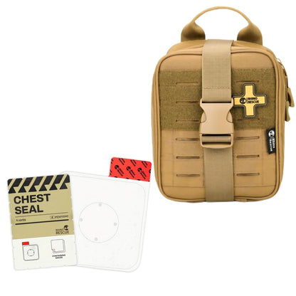 RHINO RESCUE Bundle-Vented Chest Seal, 4 Vents, Sterile Emergency Trauma Dressing, Occlusive Adhesive Pad+IFAK Trauma Kit with C-A-T Tourniquet for Wound Care, Tactical First Aid Kit Molle Pouch