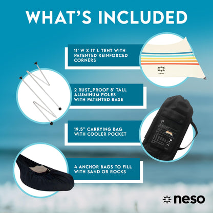 Neso Gigante Portable Beach Tent Sun Shelter - Lightweight Beach Shade Canopy - Easy Setup for Family Outings - Patented Reinforced Corners - UPF 50+ Sun Protection - 8ft Tall, 11 x 11ft - Rainbow