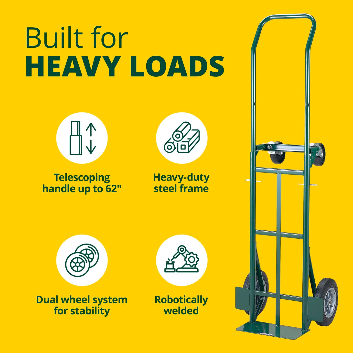 Harper Trucks JEDT8635P Convertible Hand Truck Cart, 600 lb 2-Wheel Dolly and 700 lb 4-Wheel Cart with Flat-Free Rubber Wheels for Moving, Delivery, Warehouses and Retail Stocking
