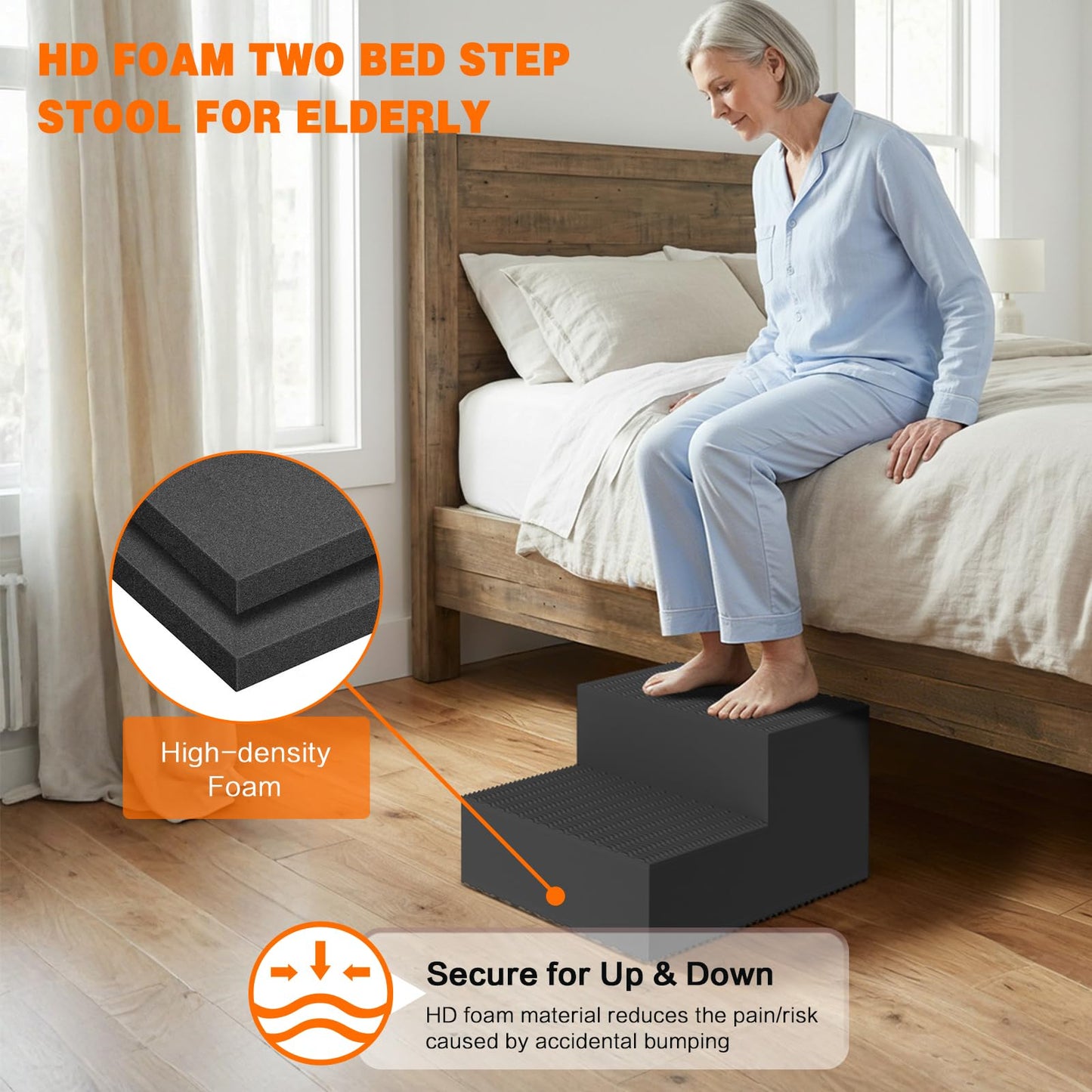 High Density Foam Two Bed Step Stool for Seniors Adults, 11.8" Rise Step with Double Sided Non-Slip Surface & Pads for High Bed/Kitchen/Door Entrance