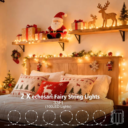 2 Pack Fairy Lights Battery Operated, 200 LED 66Ft Silver Wire Twinkle String Light 8 Modes Auto Timer Mini Christmas Fairy Lights for Bedroom Wedding Decor (Warm White)