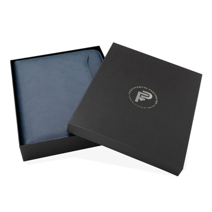 Forevermore Portfolios Padfolio Binder - Professional Faux Leather Travel Organizer Pouch for Tablet, Documents, Presentation Folders, Zipper Closure, Removable 3-Ring Notepad - Blue