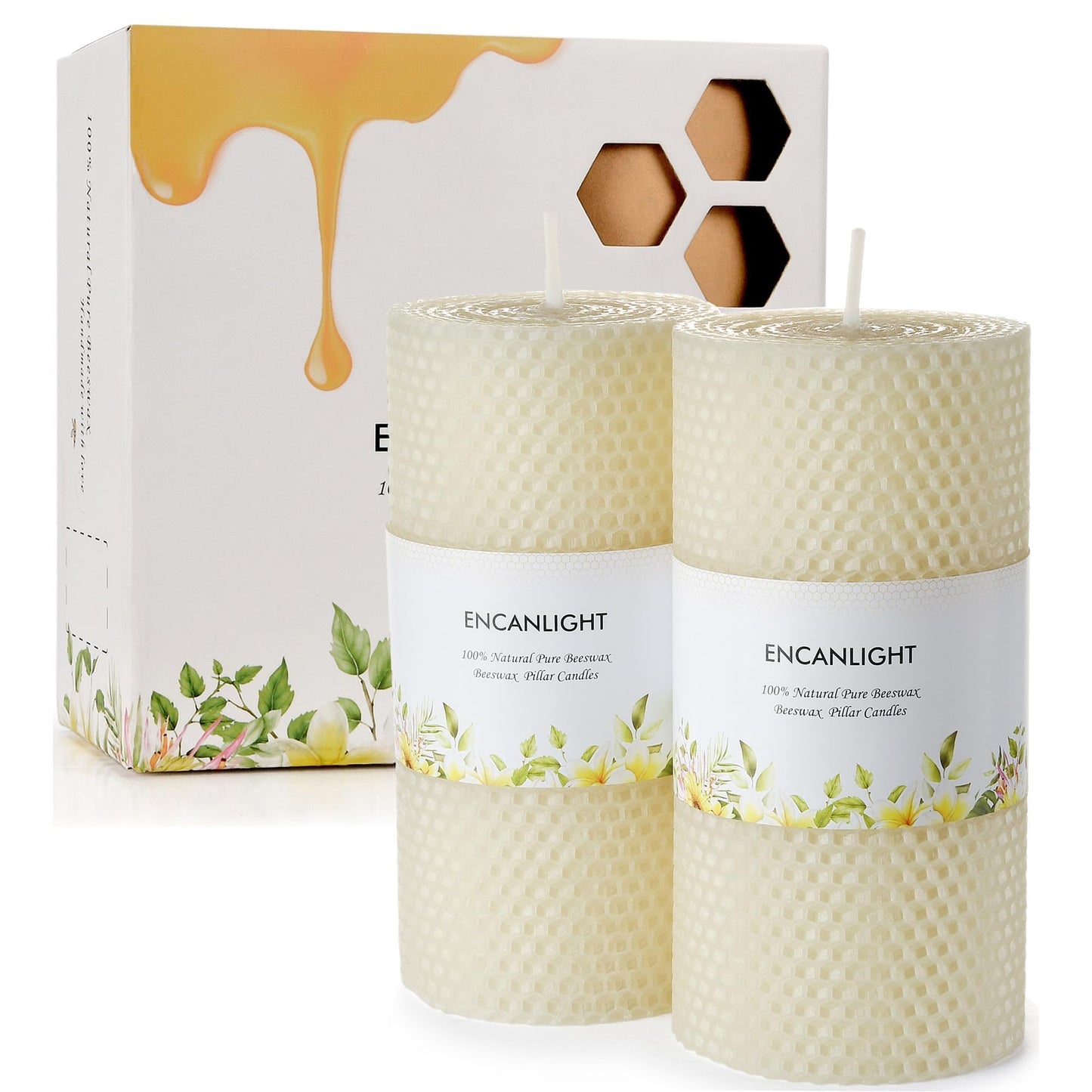 3x6 Inch Pure Natural White Honeycamb Beewaxs Pillar Candle Rolled Candles,60 Hours Long Burning, Unscented and Dripless for Home Decor Christmes Weddings