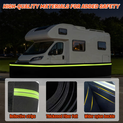 JeCgRrY RV Skirt for Travel Trailer, Panels Wind and Snow Proof, Camper skirting, All-Weather Protection Barrier with Easy Installation Kit Night Reflective Strip(2.6ft High,20m/65ft)