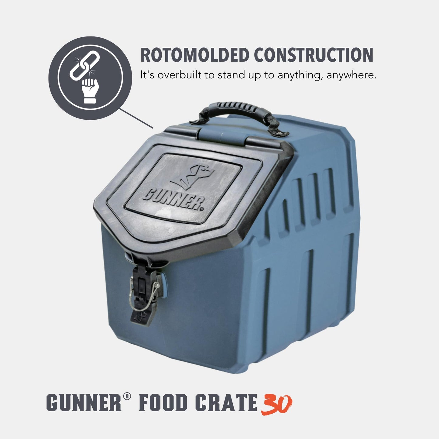 GUNNER 30 lbs Dog Food Storage Container with Measuring Scoop – Waterproof & Airtight Pet Food Bin for Dry Feed, Corn, Chicken Feed, Bird Seed, Treats & More – Ergonomic 3 Cup Scooper with Markers