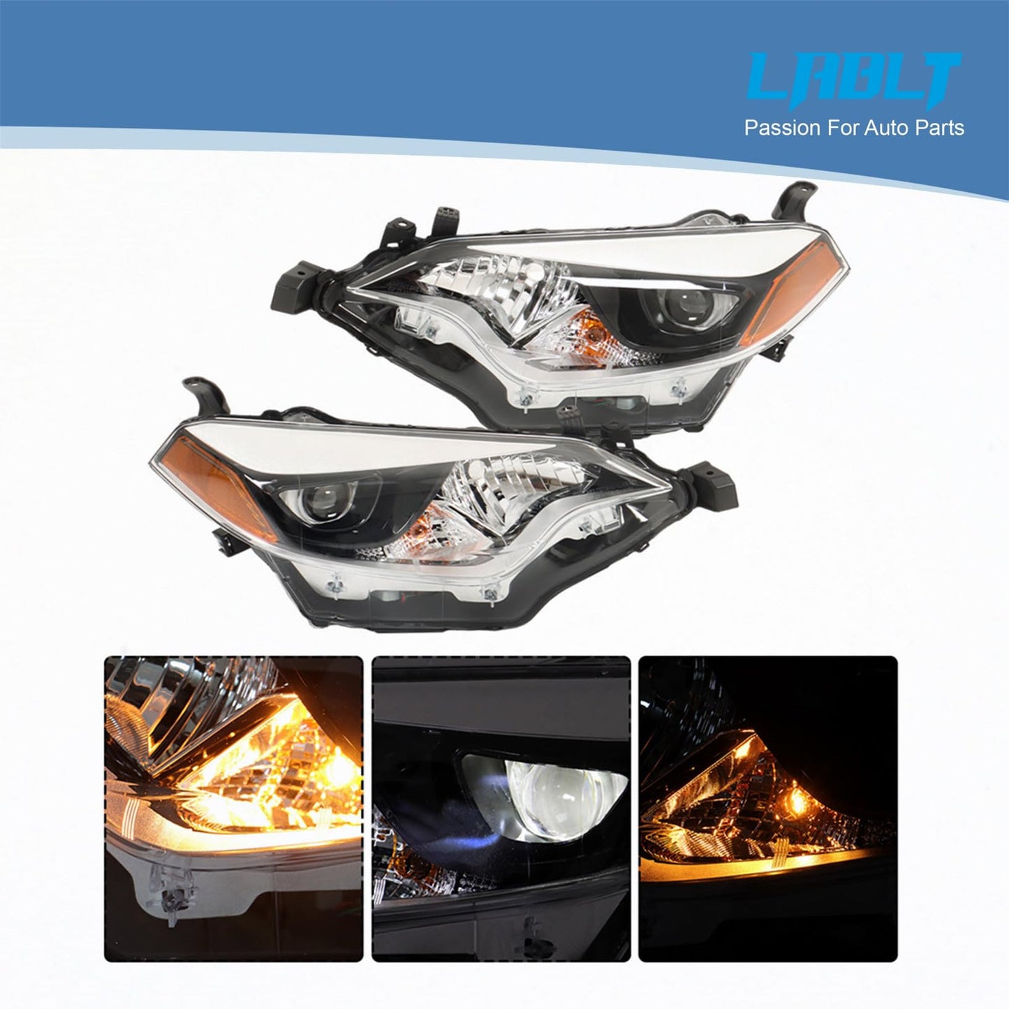 LABLT Halogen Headlight Left and Right Side Assembly Replacement for 2014 2015 2016 Corolla Headlight Pair Driver and Passenger Headlamps
