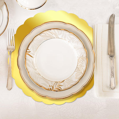 Germiwipe 100 Round Gold Placemats for Dining Tables. Mirrored Gold Charger Place Mats for Kitchen Banquet Table Settings for Weddings, Birthday Dinner Parties, etc.GE-020