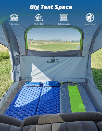 JOYTUTUS SUV Tent for Camping with Rainfly, Double Door Design Car Tent with Aluminum Poles, SUV Tailgate Tent with Waterproof PU2000mm Double Layer for 4-8 Person, Green