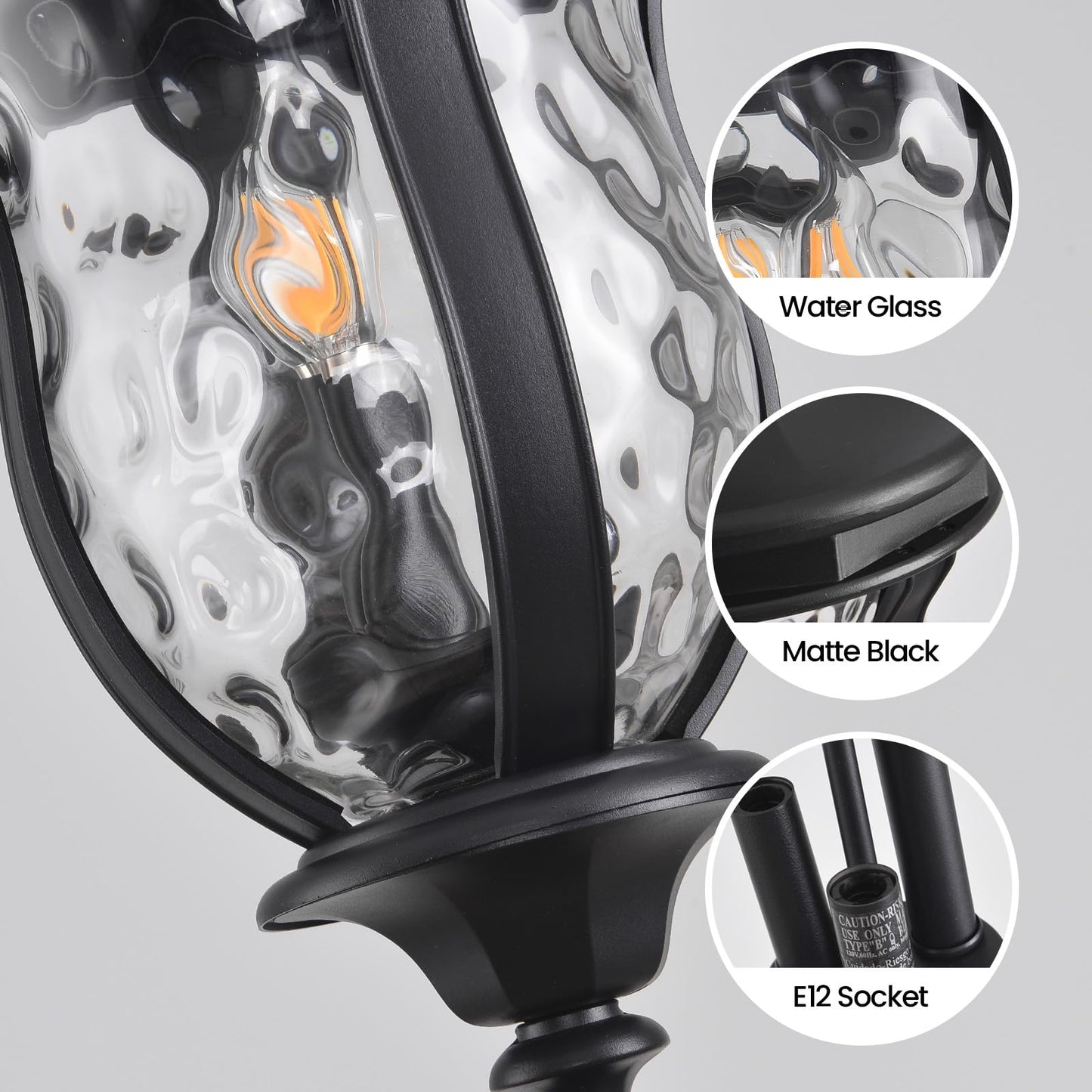 Smeike Large Outdoor Pendant Light Fixtures, 23.6'' Exterior Hanging Lantern Porch Light Adjustable, Black Hanging Lamp Farmhouse Exterior Chandelier Ceiling Mount for Entrance Patio