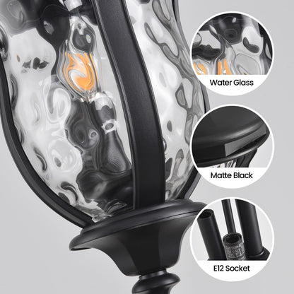 Smeike Large Outdoor Pendant Light Fixtures, 23.6'' Exterior Hanging Lantern Porch Light Adjustable, Black Hanging Lamp Farmhouse Exterior Chandelier Ceiling Mount for Entrance Patio