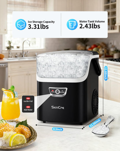 SenCre Nugget Ice Maker with Handle, 40lbs/Day Countertop Ice Maker Ready in 5 Mins, Soft Sonic Ice, Auto-Cleaning Ice Makers Portable Ice Machine for Home Kitchen Office Party & Large Families