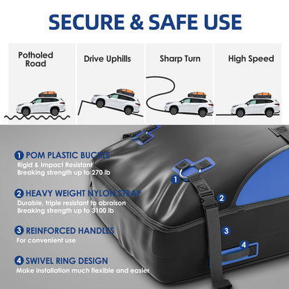 Asinking Car Rooftop Cargo Carrier Bag 20 Cubic Feet, 100% Waterproof Roof Bag Top Luggage Carrier for Any Vehicles with/without Rack Cross Bar, Includes Anti-Slip Mat +4 Door Hooks +Storage Bag +Lock