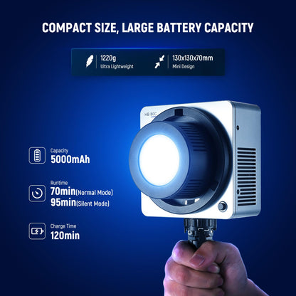 NEEWER HB80C RGBWW LED Video Light with Built-in 72Wh Battery & 100W PD Fast Charging, 80W Mini RGB COB Continuous Output Lighting Bowens Mount Handheld Spotlight 2500K-7500K, 10400lux/m, 18 Effects