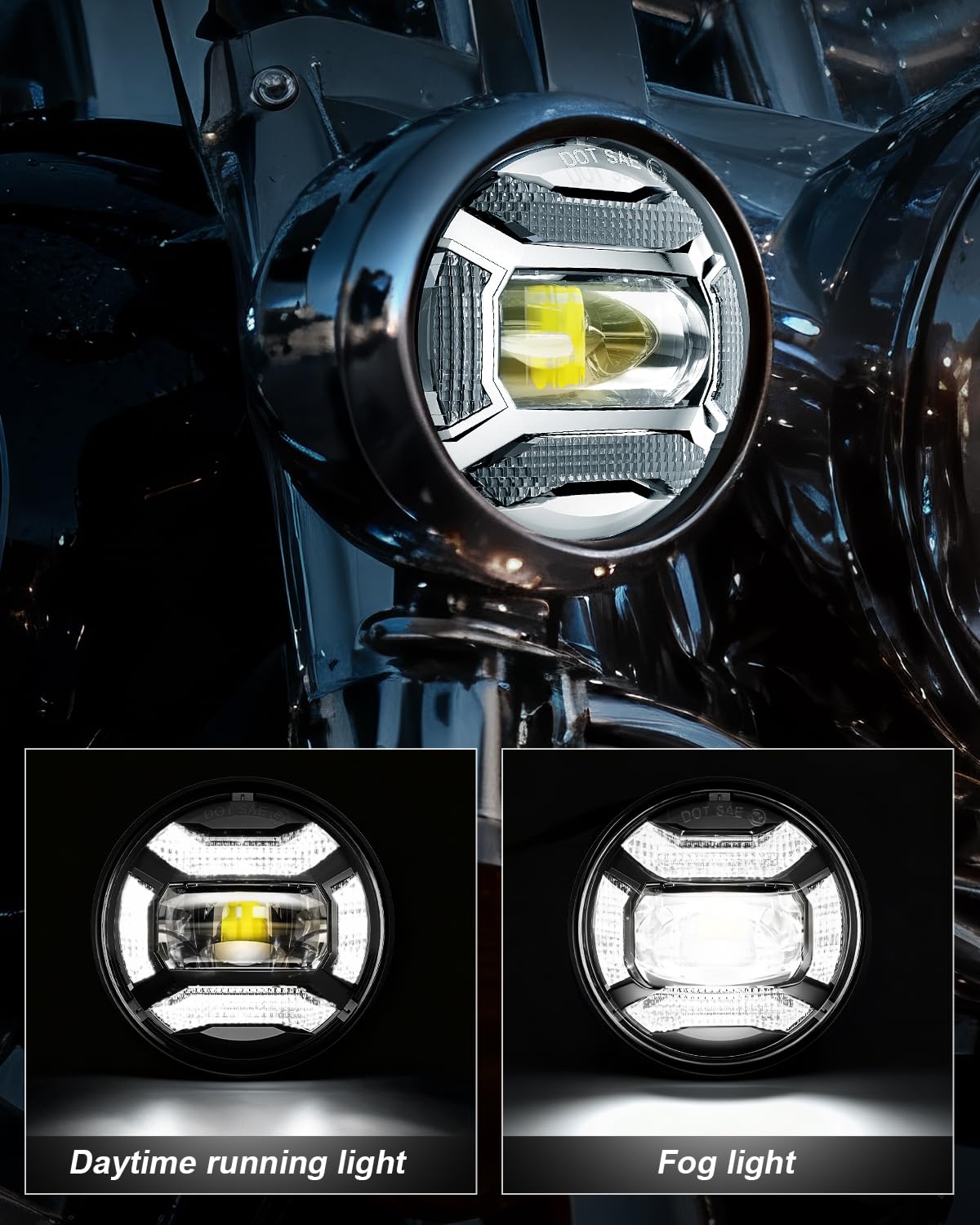 M MIBAHE 1000% Brighter 7 inch LED Headlight with 4.5 Inch Fog Lights Motorcycle Kit DOT Approved Compatible with Road King Road Glide Street Glide Fat boy Heritage Softail Tri Electra Glide, Chrome