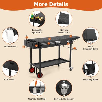 Grill Table for Blackstone Griddle - Fit 17”/22” Tabletop Grills Portable Grill Cart with Wheels for Ninja, Foldable Griddle Stand for Outdoor Camping, Backyard, Tailgating