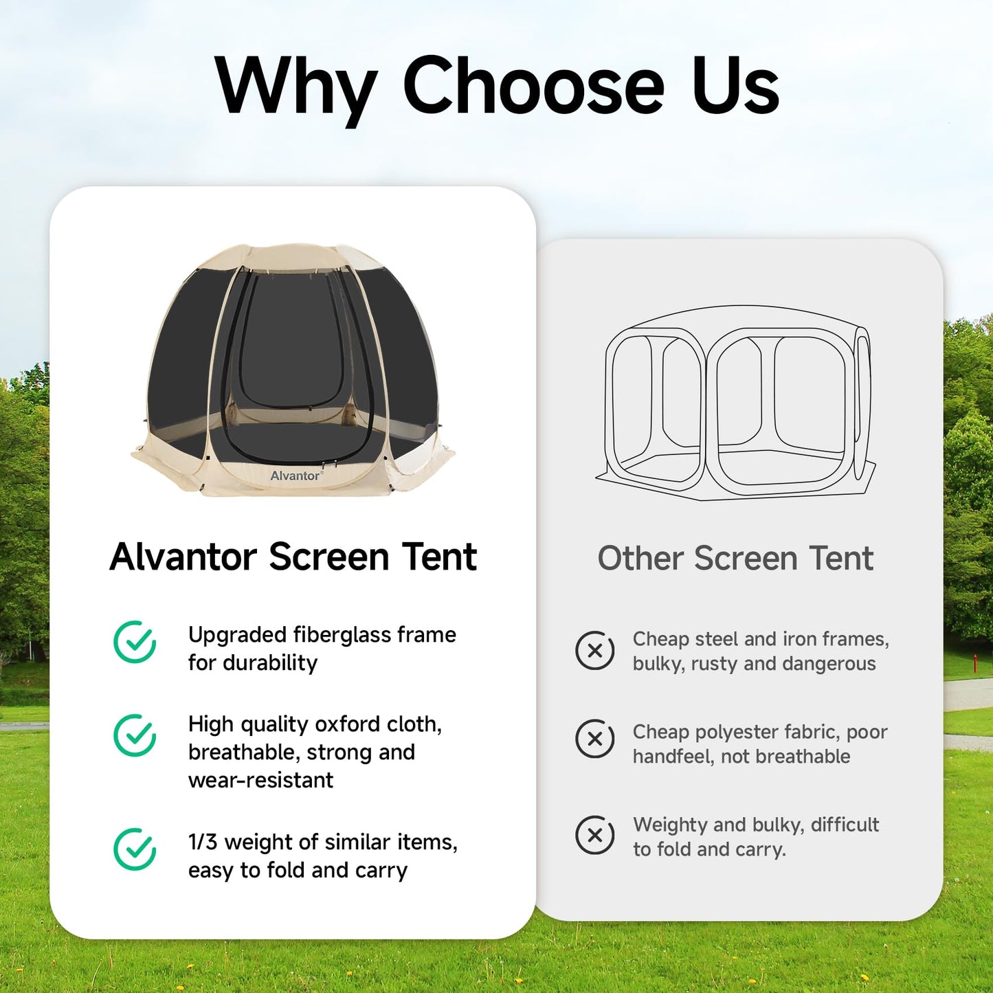 Alvantor® Screen House Room Camping Tent Outdoor Canopy Pop Up Sun Shade Hexagon Shelter Mesh Walls Not Waterproof 10'x10' Beige Patent Pending