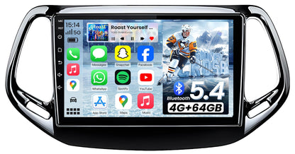 [4+64G] Bluetooth 5.4 Car Radio for Jeep Compass 2017-2020: 10 inch 5GWi-Fi 1280 * 800HD 32EQ Touchscreen Stereo with CarPlay Android Auto SWC 1080P Backup Camera