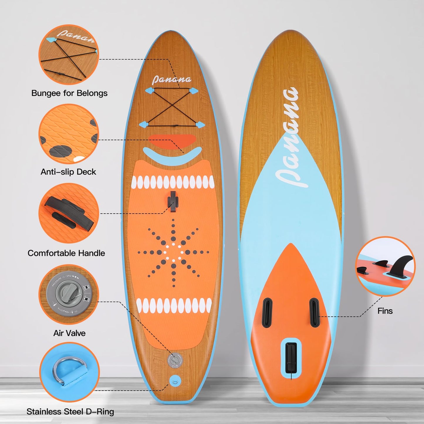 Panana Inflatable Stand Up Paddle Board 10' x 30'' x 6'' iSUP with Accessories Kit, Non-Slip Deck Paddleboard for Adults Beginners Youth, Includes Paddle Pump Fins Leash Backpack