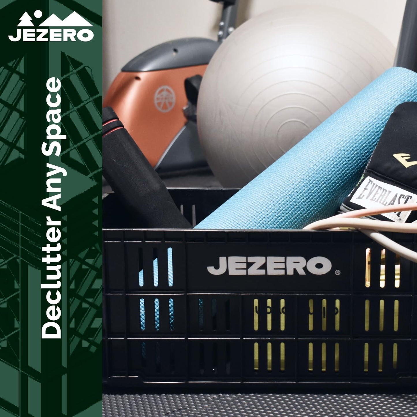 JEZERO Black 6-Pack Harvest Storage Crate – Stackable Plastic Tote Box for Fruit & Vegetables, Kitchen, Pantry, Closet, Car & Outdoor Use | Open Utility Bin, 20" x 12" x8"