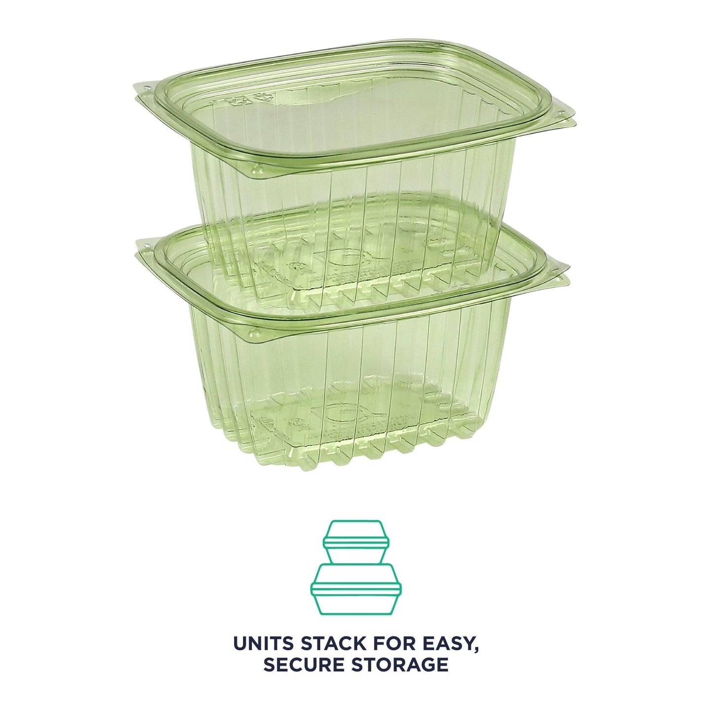ECO PRODUCTS Compostable 16oz Rectangular Deli Containers With Lids, Case of 300, Veridian Clear Green Meal Prep, Made from PLA, A Renewable Material Made from Plants, One Lid Fits All