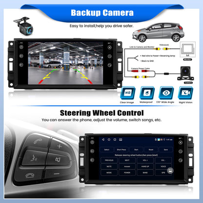 [4+64G] Android 15 Car Stereo for Jeep Wrangler JK 2007-2018/Compass/Patriot&Chrysler/Dodge RAM Charger,7 Inch Car Radio with Wireless Carplay&Android Auto|Bluetooth 5.0 FM/RDS WiFi GPS EQ SWC