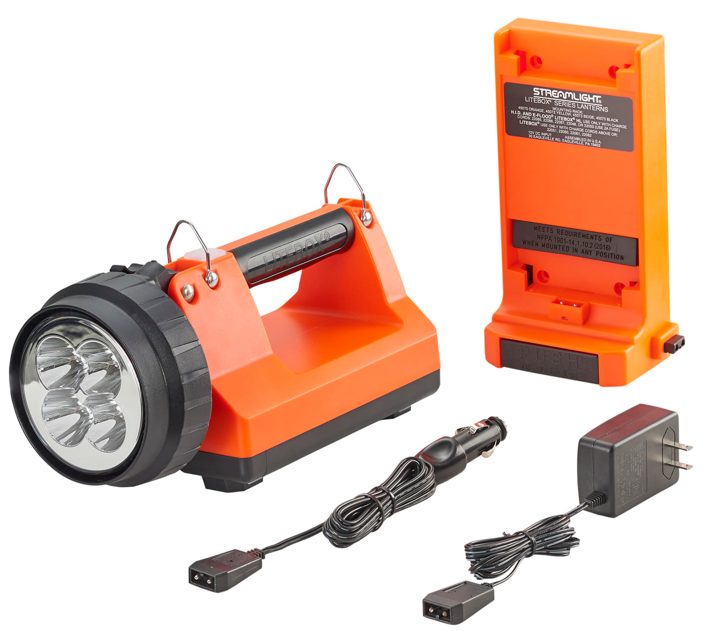 Streamlight 45851 E-Spot LiteBox 1500-Lumen 110000 Candela Rechargeable Spot Beam Lantern with AC/DC Charging, Heavy Duty Shoulder Strap, and Mounting Rack, Orange