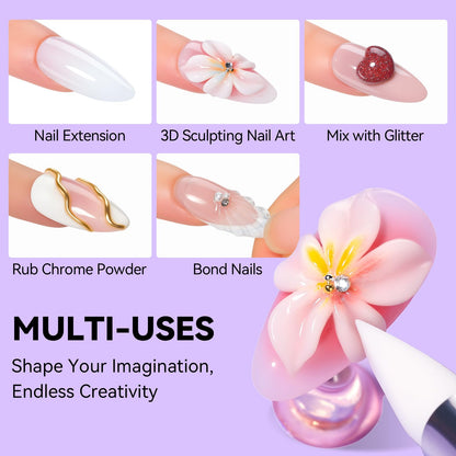 Makartt Clear Gel Builder Kit: Self-Levelling, Long Lasting Extension Hard Gels for Strengthener, Broken Nails Repair Gel Kit with Paper Forms, Dual forms, Nail File and Dual-End Brush 1.06 oz