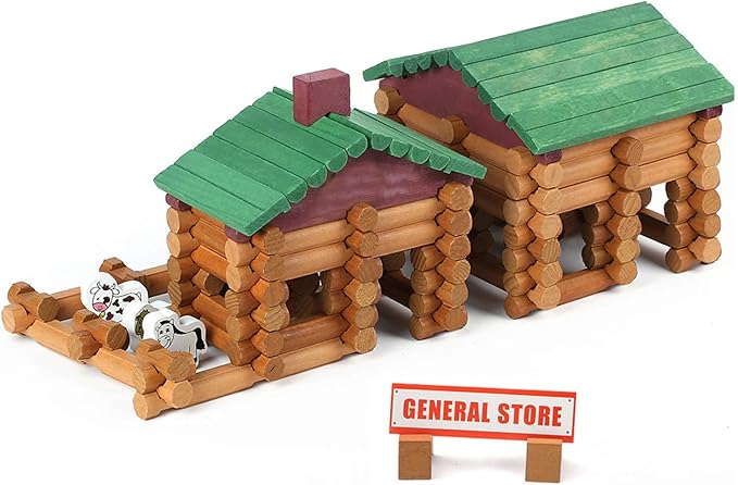Wondertoys 170 Pieces Wood Logs Set Ages 3+ Classic Building Log Toys for Boy Creative Construction Engineering Educational Gifts