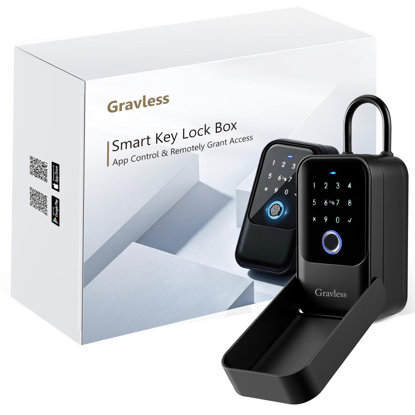 Gravless Smart Key Lock Box with Fingerprint, Lock Box for Keys with Code for outside, Combination Lockbox, Key Box Wall Mount, 5 Ways to Unlock IP65 Waterproof