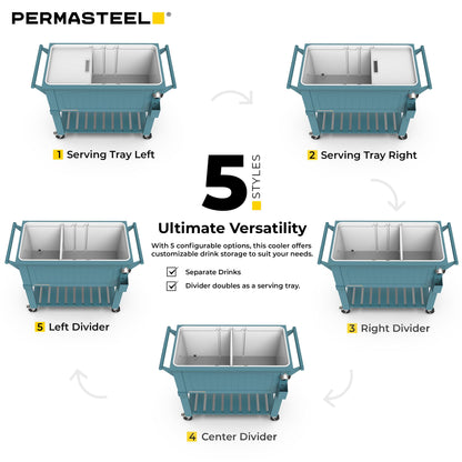Permasteel Party Cooler with Divider, Spacious 80-Qt Capacity, Chills 36hrs, Serving Tray, Rolling Ice Chest for Indoor and Outdoor Entertainment, Matte Teal