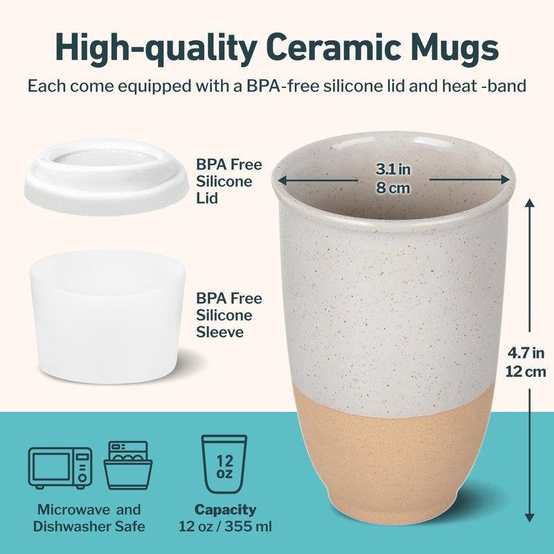 NOVA CERAMICS Travel Mugs - Reusable Coffee Cup – Cute Coffee Mugs Travel Coffee Tumbler – Microwave & Dishwasher Safe To Go Coffee Mug- Gifts For Women Men Him Her – 12oz - Dune