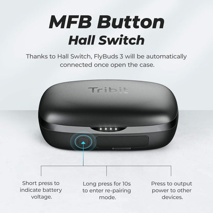 Tribit Wireless Earbuds, 110H Playtime Bluetooth 5.3 IPX8 Waterproof Touch Control True Wireless Bluetooth Earbuds with Mic Earphones in-Ear Deep Bass Built-in Mic Bluetooth Headphones, FlyBuds 3