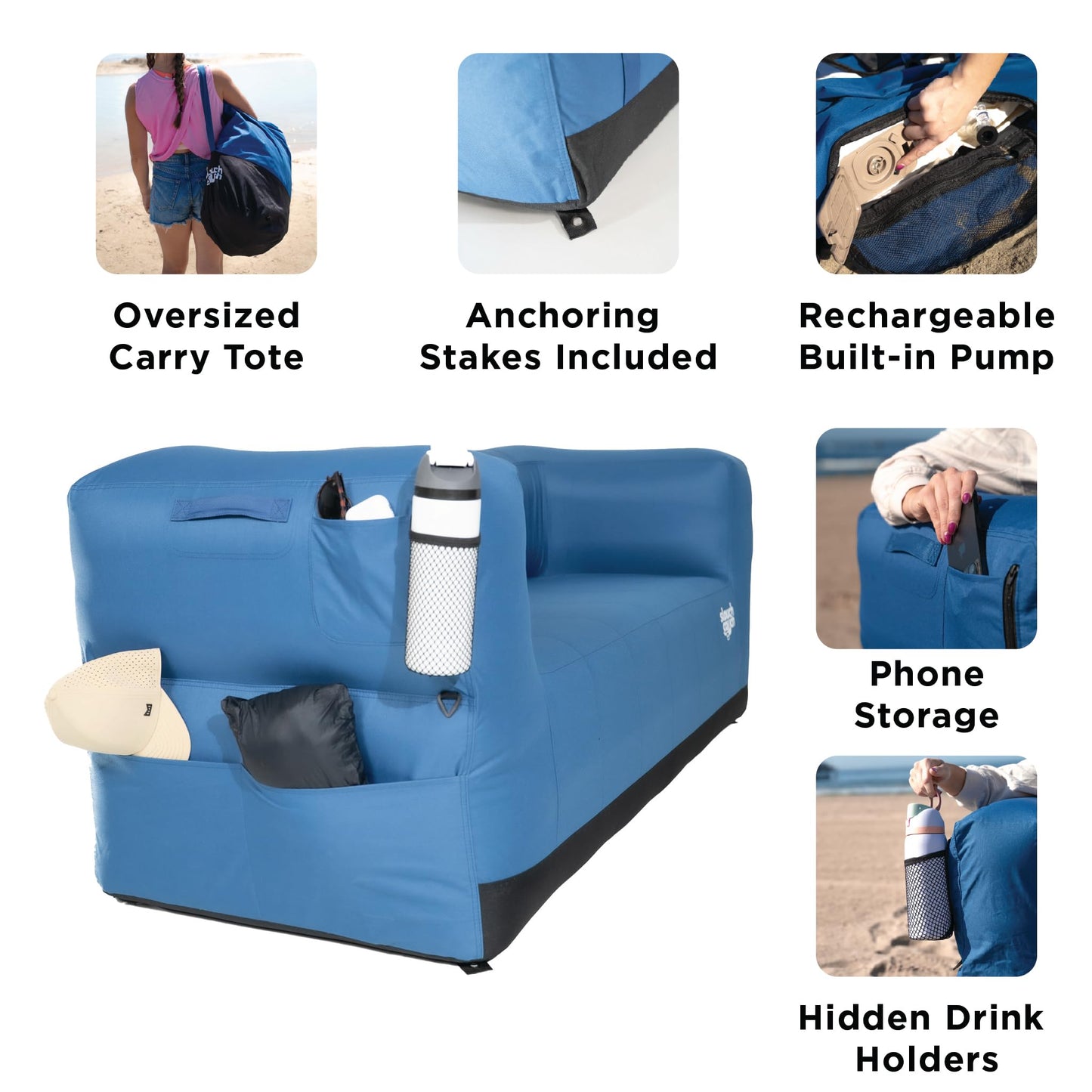 Slouch Couch | Air Sofa with Built-in Pump, Hidden Cup Holders, Storage Pockets | Durable Blow Up Couch with High-Performance Fabric for Camping, Beach, Home & Outdoors (Daydream)
