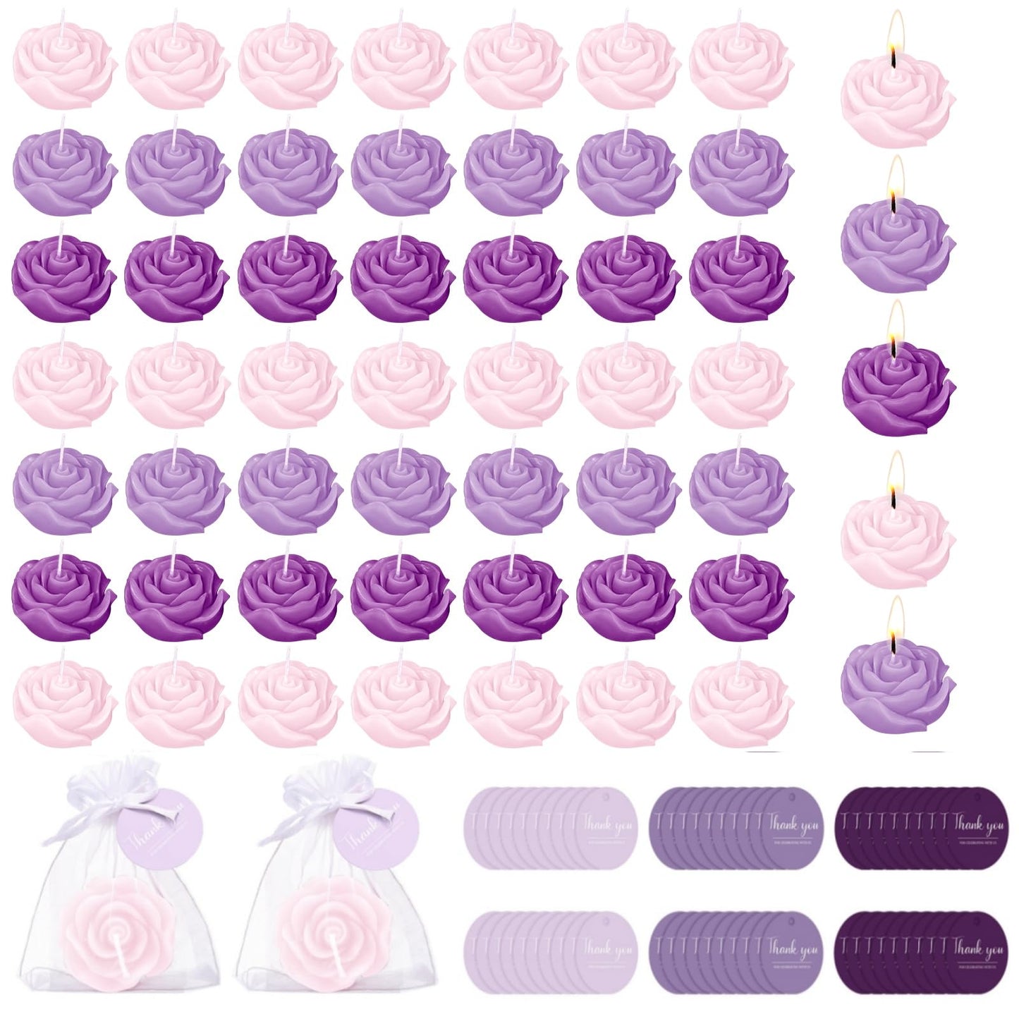 Treela 50 Set Flower Candles Wedding Favor for Guests Mini Purple Rose Shaped Tealight Candles for Return Gift Wedding Birthday Bridal Shower Housewarming Party