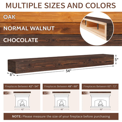 G GOOD GAIN Fireplace Mantel 54inch - Handmade Rustic Wood Mantel for Over Fireplace | Wall Mounted Floating Mantle Shelves for Living Room Decor(Chocolate, 54Lx5Hx8D)