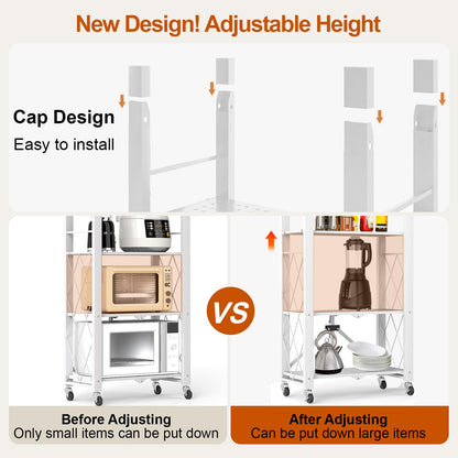 Yuanjimi 6-Tier Foldable Storage Shelves with Wheels, Folding Metal Shelf Unit, Folding Bookshelf no Assembly, Collapsible Shelves for Craft Shows for Kitchen, Bedroom, Living Room, White