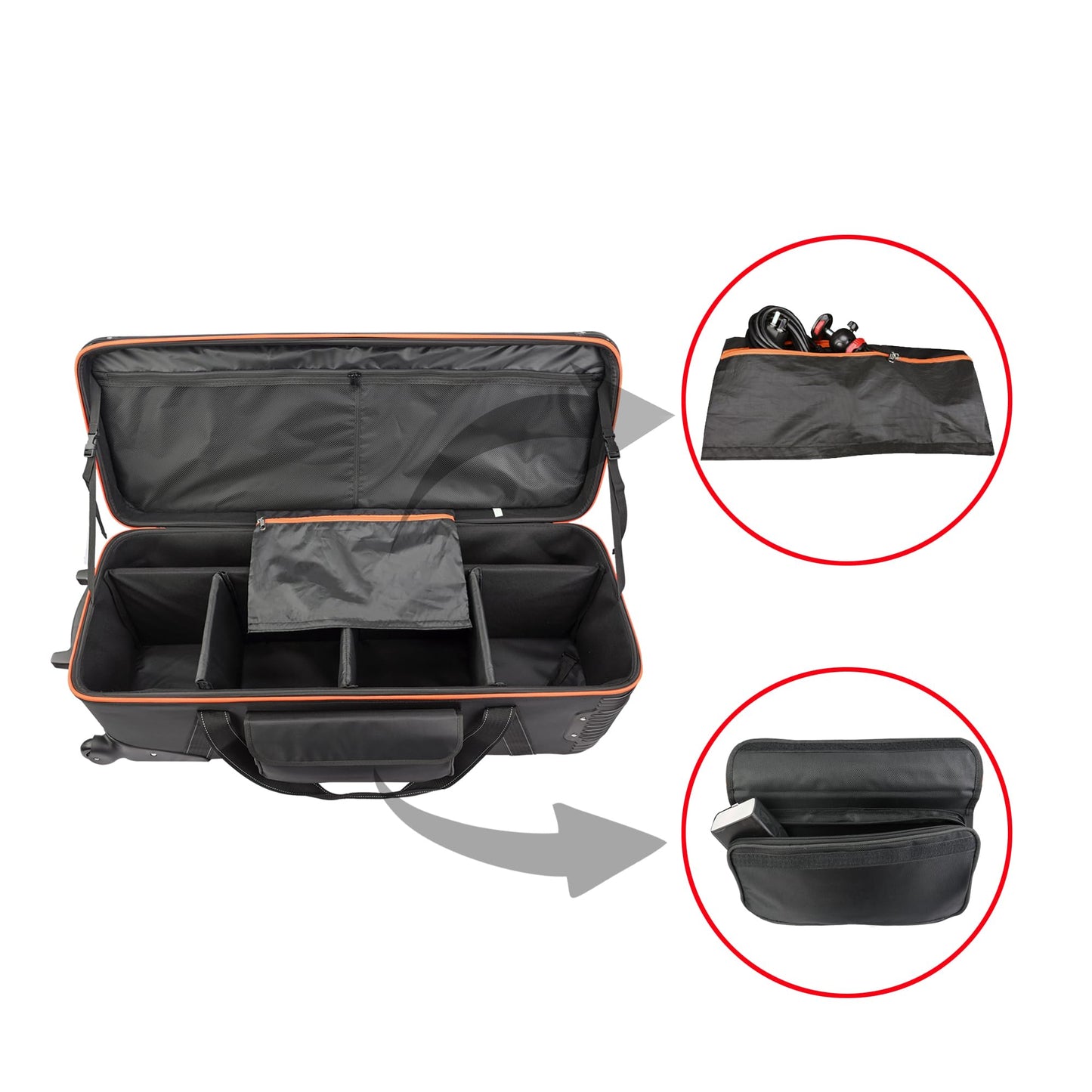 MagicLine Photo Studio Trolley Case with Side Pocket 39.4"x14.6"x13"/100x37x33 cm, Rolling Camera Case Bag, Carrying Bag with Wheels for Light Stands,Tripods,Flashes,Telescopes