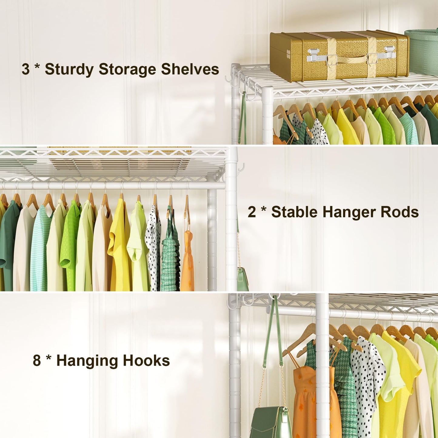 FUTASSI P3 Plus Rolling Clothes Rack, Clothing Racks for Hanging Clothes, Heavy Duty Garment Rack with Wheels, Freestanding Portable Closet Racks 45" W x 14" D x 78.5" H, Max Load 480 LBS, White