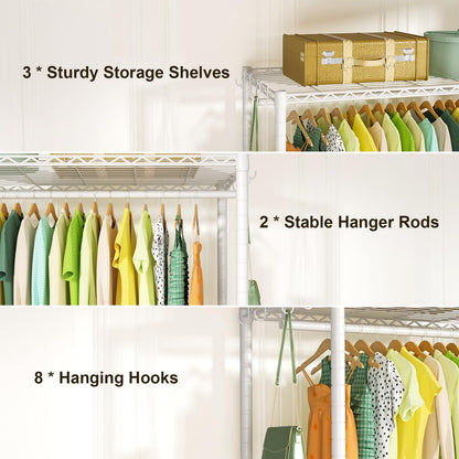 FUTASSI P3 Plus Rolling Clothes Rack, Clothing Racks for Hanging Clothes, Heavy Duty Garment Rack with Wheels, Freestanding Portable Closet Racks 45" W x 14" D x 78.5" H, Max Load 480 LBS, White