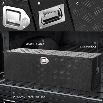 DNA MOTORING Truck Tool Box Lockable Storage Box, Truck Bed Tool Box Truck Bed Organizer Aluminum Truck Tool Boxes for Bed of Truck, w/Lock & Keys, 47"L X 15" W X 15" H Black, TBOX-T5-001-BK