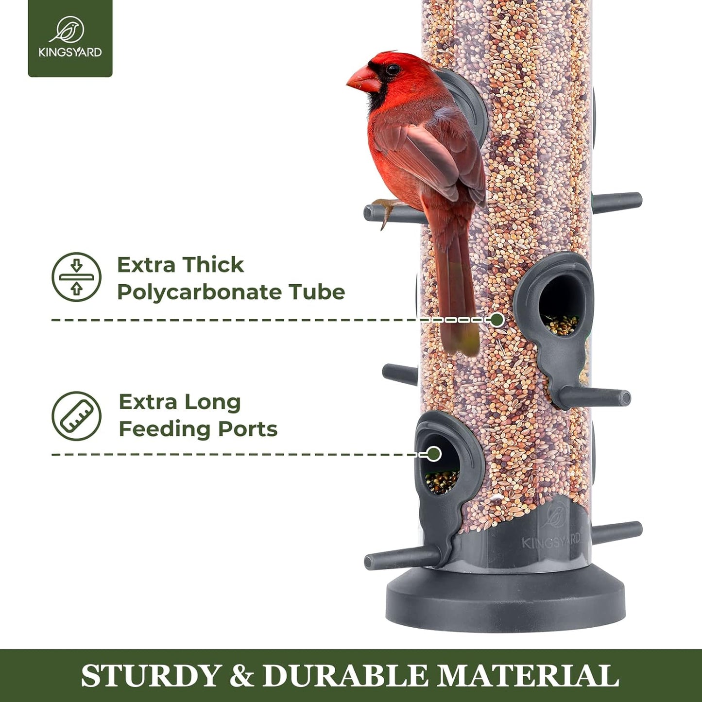 Kingsyard Tube Feeders - 2 Pack with 6 Feeding Ports | Premium Weatherproof Hard Plastic & Steel Hanger for Wild Birds (Black)