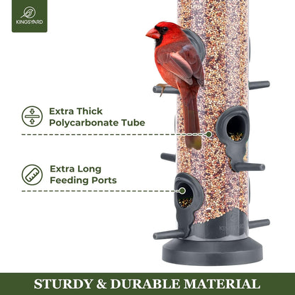 Kingsyard Tube Feeders - 2 Pack with 6 Feeding Ports | Premium Weatherproof Hard Plastic & Steel Hanger for Wild Birds (Black)