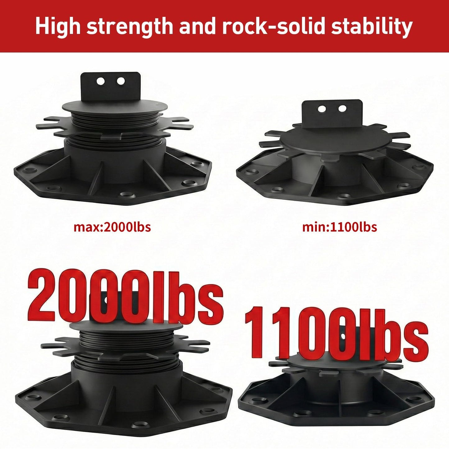 50-Pack Black Shed Base, Deck Blocks Foundation Base Support, Height Adjustment Range from 1-3/16" to 2-3/8", Adjustable Deck Support for Deck Floor Platform Joist Beam Support