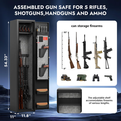 KAER Assembled Gun Safe for Rifles and Pistols with Electronic Lock Steel Gun Cabinet for 3-5 Shotguns 5 Handguns and Ammo Large Rifle Safe for Home Gun Owner with Removable Shelf Gun Rack LED Light