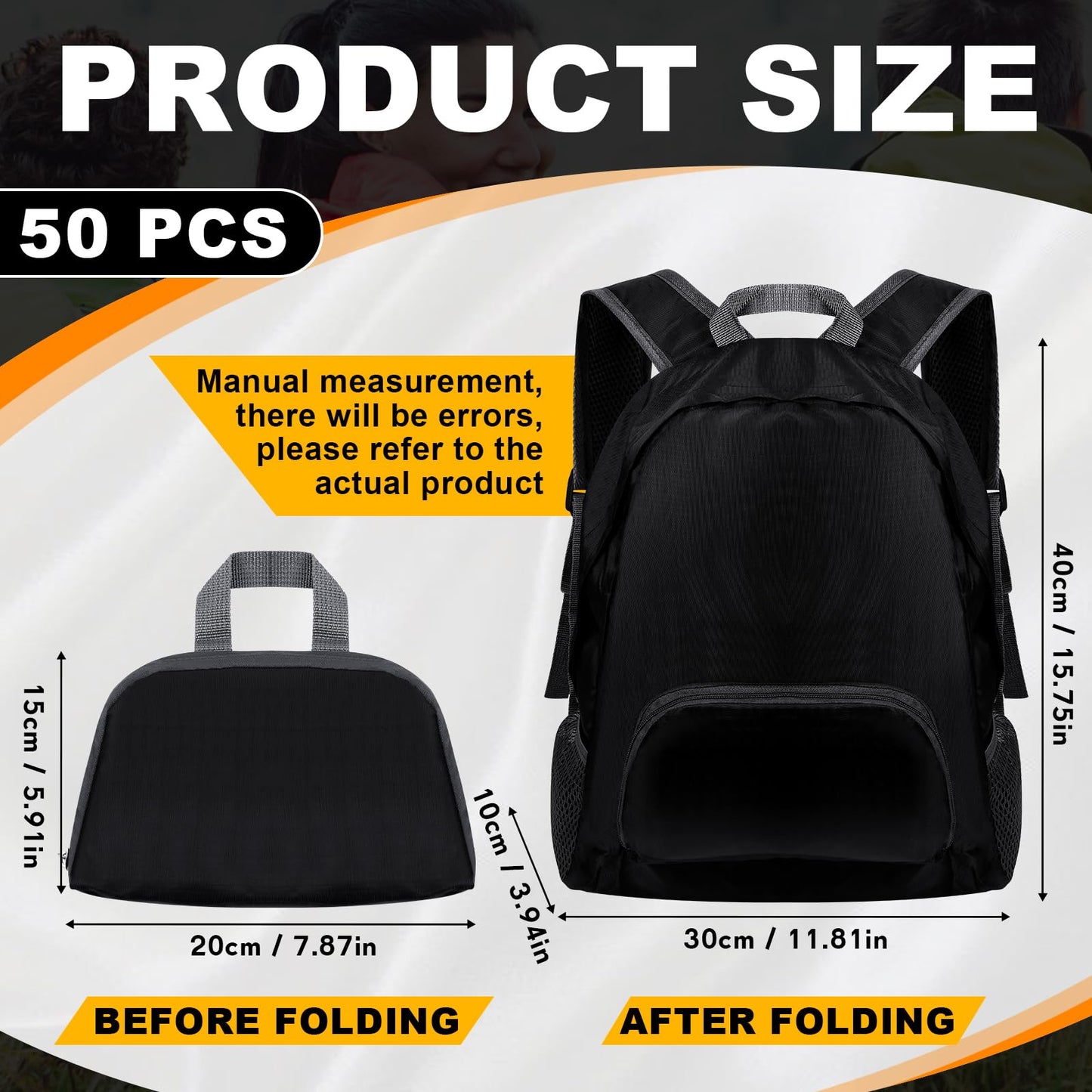 Dunzy 50 Pcs 20l Foldable Backpacks Bulk Lightweight Basic Back Pack Wholesale for Homeless Donation Corporate Events Travel Camping