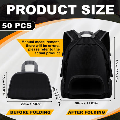 Dunzy 50 Pcs 20l Foldable Backpacks Bulk Lightweight Basic Back Pack Wholesale for Homeless Donation Corporate Events Travel Camping