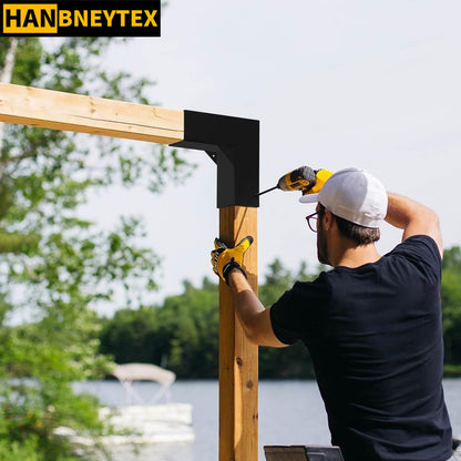 HANBENYTEX 4Pack 2-Way Pegola Brackets, DIY L-Shaped Conrer Bracket with Screw for 4 x 4 (Actual:3.5x3.5) Wood Beam Support,Heavy Duty Steel Gazebo Bracket for Outdoor Pavilion,Porch,Hunt Cabin