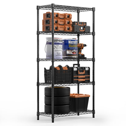 M MZG 2 PCS Storage Shelving Utility Shelving Unit 5-Tier Utility Shelving Unit Steel Organizer Wire Rack for Home,Kitchen,Office (13.7" D x 23.6" W x 62.4" H) (Black+Chrome)