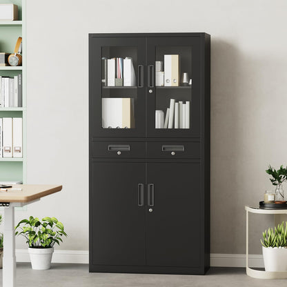 EliteEdge Metal Garage Storage Cabinet 72" with Locking Doors & 2 Drawers, Heavy Duty Mobile Tool Organizer with 3 Adjustable Shelves, File Cabinet for Home, Office, Workshop, Rolling Locker