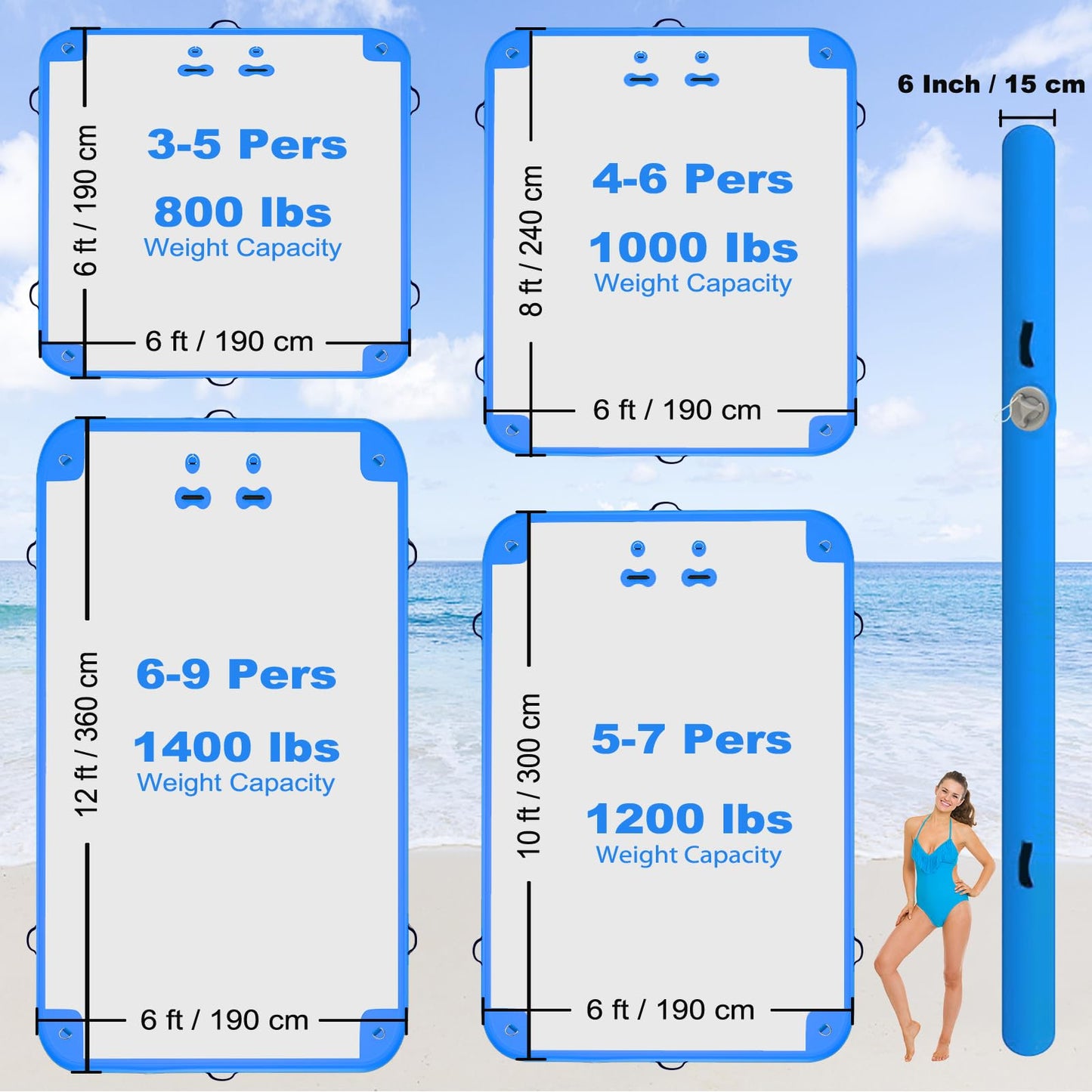 GZKYYLEGS Inflatable Floating Dock 12 ft x 6 ft Air Dock Platform Floating Island Raft with None-Slip Surface for Pool Beach Ocean